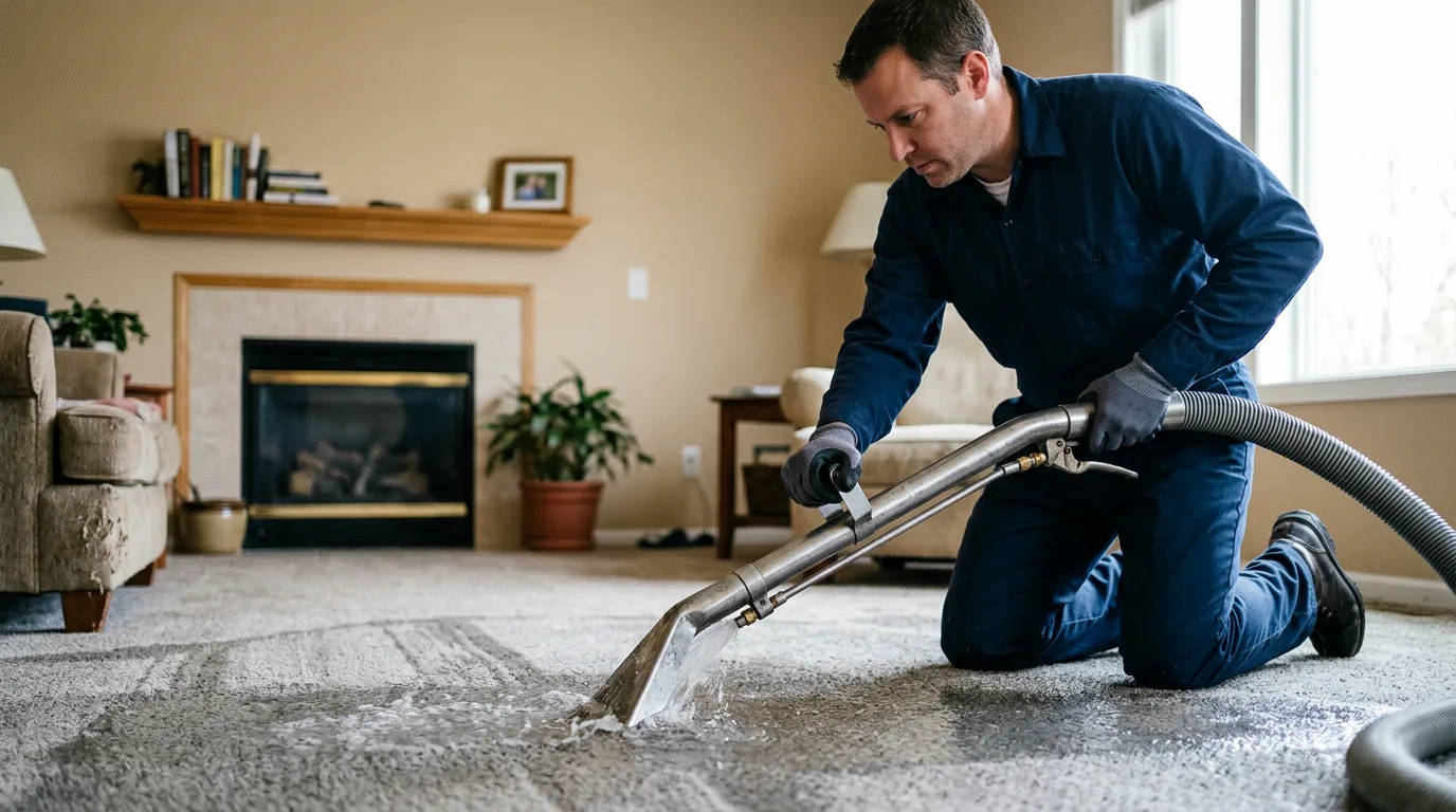 Water damage restoration technician working near Russell, PA
